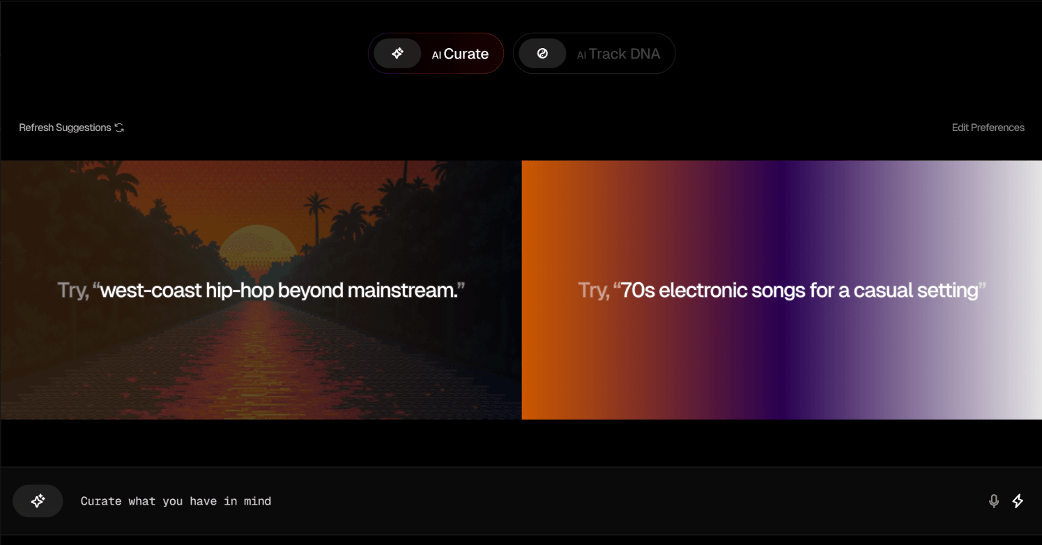 AI Music Curation Interface